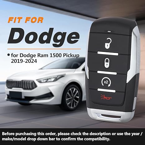 Remote Keyless Entry Control Replacement for 2019-2023 Dodge Ram 1500 Pickup / 4-Button Smart Key / PN: 68291689AD / OHT-4882056 (AFTERMARKET))