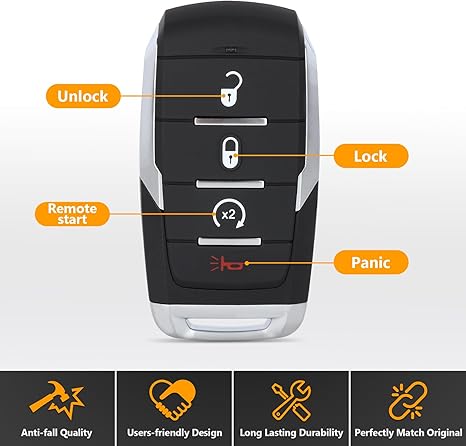 Remote Keyless Entry Control Replacement for 2019-2023 Dodge Ram 1500 Pickup / 4-Button Smart Key / PN: 68291689AD / OHT-4882056 (AFTERMARKET))